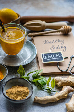 Healthy Golden Turmeric Tea Preparation on a Table