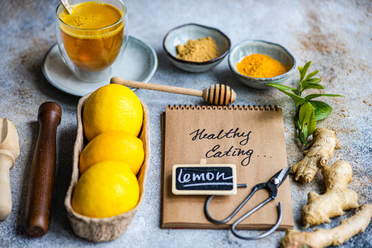 Healthy Eating Concept with Lemons and Ginger