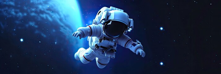 cute cartoon astronaut flying in zero gravity space