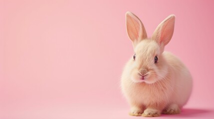 Minimalist portrait captures playful essence of fluffy rabbit influencer. Bright background enhances its charm