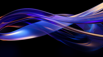 Elegant abstract blue and purple flowing waves on black background