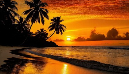 A tropical sunset on a beach