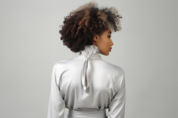 Obraz premium Confident, stylish and attractive young Afro-Black woman exudes happiness professionalism in a stock photo, dressed in business casual attire suitable for the office. Generative AI.