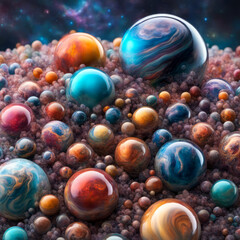 Obraz na płótnie Canvas abstract background composed of colorful marbles resembling planets galaxies and the universe