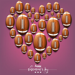 Happy Valentines Day. Heart made of football balls