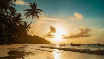 Fototapeta na wymiar A tropical sunset on a beach 