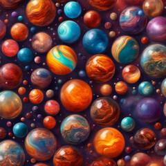 Fototapeta na wymiar abstract background composed of colorful marbles resembling planets galaxies and the universe