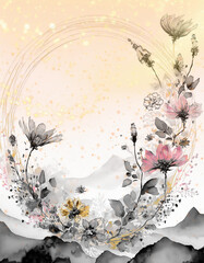 Watercolor floral background with wildflowers. Hand drawn illustration. copy space for your text picture, logo