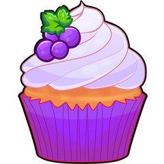 cupcake with cream and grapes cartoon