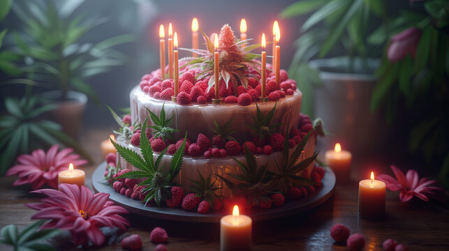 High Art: AI-Generated Images Celebrating the Beauty of Cannabis birthday cake 