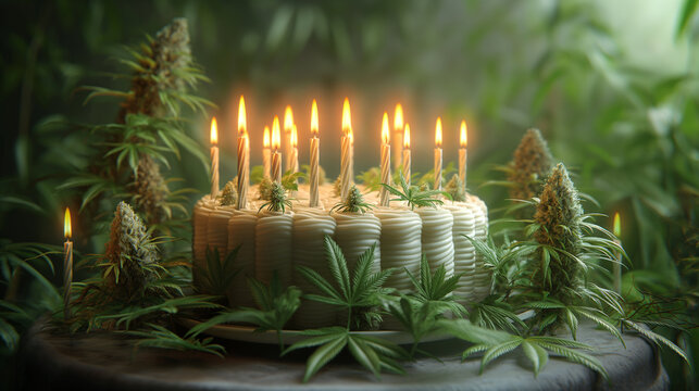 High Art: AI-Generated Images Celebrating the Beauty of Cannabis birthday cake 