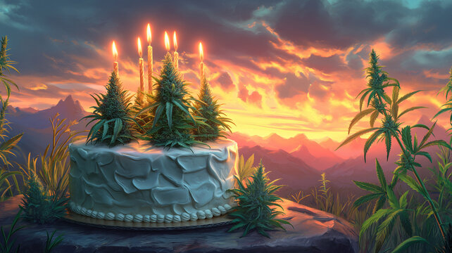 High Art: AI-Generated Images Celebrating the Beauty of Cannabis birthday cake 