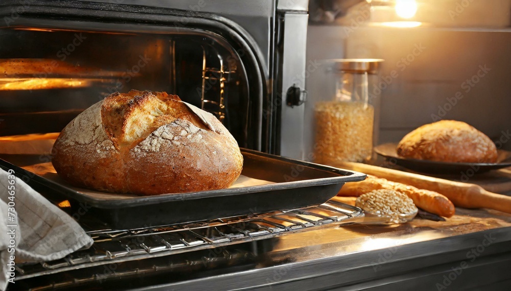 Wall mural freshly baked bread in the oven