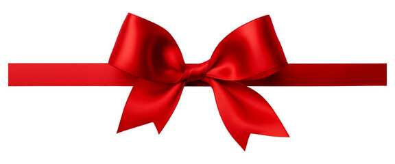 Shiny red satin ribbon, isolated on transparent background.