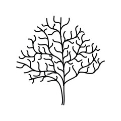 Hand Drawn Tree Outline, Tree Line Art Black and White Sketch Drawing, A hand drawn black and white sketch of a tree outline, showcasing simple yet elegant details of its branches and leaves.