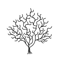 Hand Drawn Tree Outline, Tree Line Art Black and White Sketch Drawing, A hand drawn black and white sketch of a tree outline, showcasing simple yet elegant details of its branches and leaves.