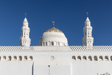 Minarets and dome of the Quba Mosque in Medina.