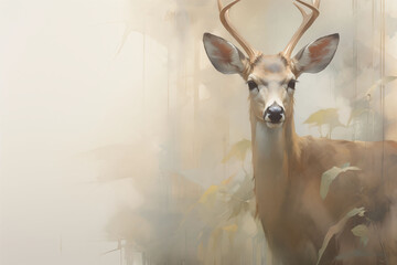 Digital art in mix media style, Deer on the edge of a forest
