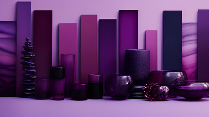 Serene Purple Home Decor, Textured Glassware Ensemble, Chic Interior Display with Copy Space