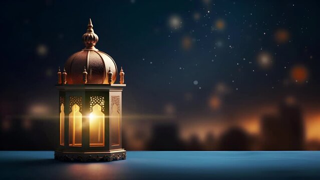 Arabic lantern lamp with night sky. Perfect for Islamic holiday backgrounds, Animations