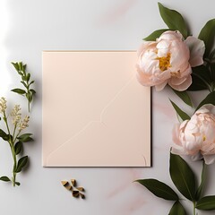 sweet pink theme card mockup with envelope and flower