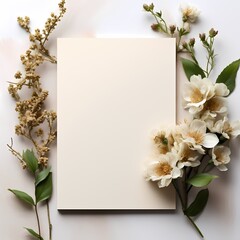 blank card mockup with wild flower in vintage classic theme