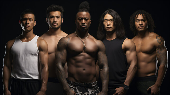 diverse group of muscular men