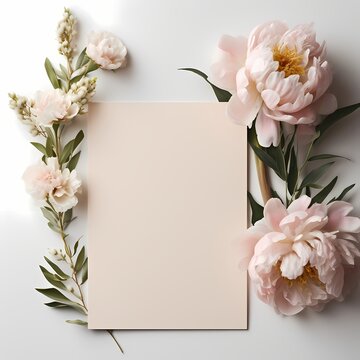sweet pink theme card mockup with envelope and flower
