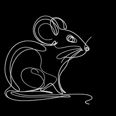A monochrome illustration of a mouse is depicted against a black backdrop.