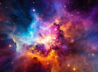 Fototapeta premium Vivid Nebula and Star Cluster A vibrant and colorful nebula with a cluster of stars