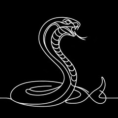 Fototapeta premium A Cobra is depicted in black and white lines against a black backdrop.