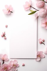 Fototapeta na wymiar sweet invitation card mockup with pink flower decoration