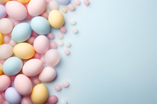 Background for the Easter holiday with Easter eggs, in pastel colors