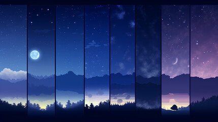 Night to Day Mountain Landscape, Starry Sky to Sunrise Transition with Copy Space