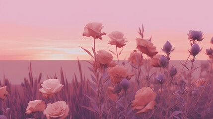 Wildflowers at sunset in pink pastel.