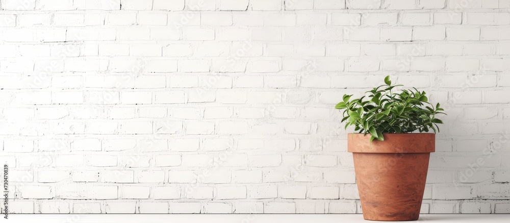 Poster Planting pot in brick color and background in white.