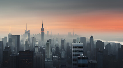 Fototapeta na wymiar Smoggy metropolis at sunset.