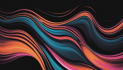 Vibrant VHS style orange pink teal white psychedelic grainy gradient color flow wave on black background, music cover dance party poster design. Retro Colors from the 1970s 1980s, 70s, 80s, 90s style - obrazy, fototapety, plakaty