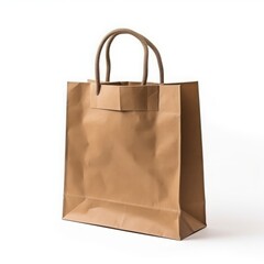Isolated on a white backdrop, a recycled kraft brown paper shopping bag is presented with mock-up and copy space