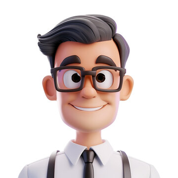 Simple 3D Illustration of Cute Smiling Man, a Male Teacher Character, Isolated on Transparent Background, PNG