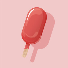 Strawberry ice cream on a stick. Vector illustration