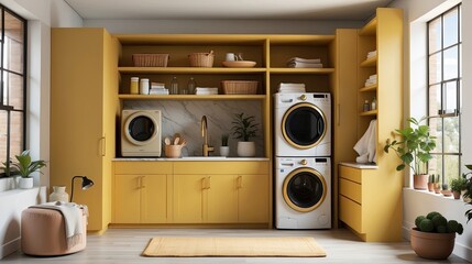  This marigold yellow multipurpose utility laundry room,yellow modern interior decoration
