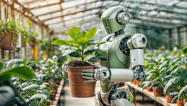 Robot working in greenhouse