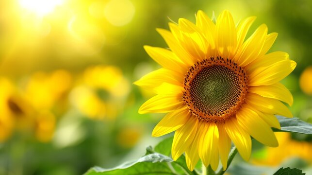 A close up of a sunflower in the middle of some green leaves, AI