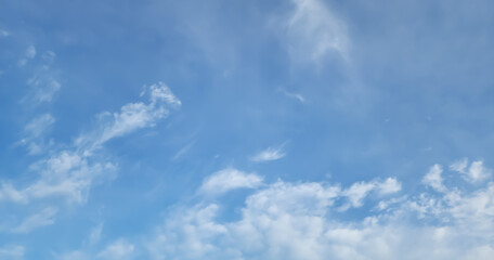 The view of the blue sky with white clouds in the morning is very clear