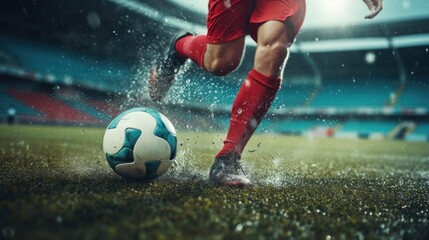 Obraz na płótnie Canvas Soccer player on the stadium with a ball