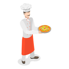 3D Isometric Flat Vector Illustration of Italian Chef, Freshly Baked Pizza. Item 3