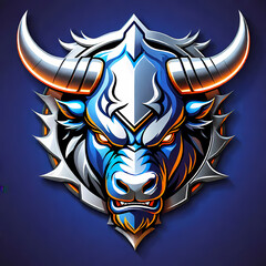 Angry red bull head mascot esport logo design. The tanker e-sport logo character with shield for sport and gaming.