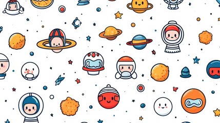 Illustration of the astronaut and Saturn planet rocket space pattern design, with the theme of children's knowledge.