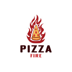 Creative logo of hot spicy fire pizza slice. A slice of pizza is on fire. Spicy food logo